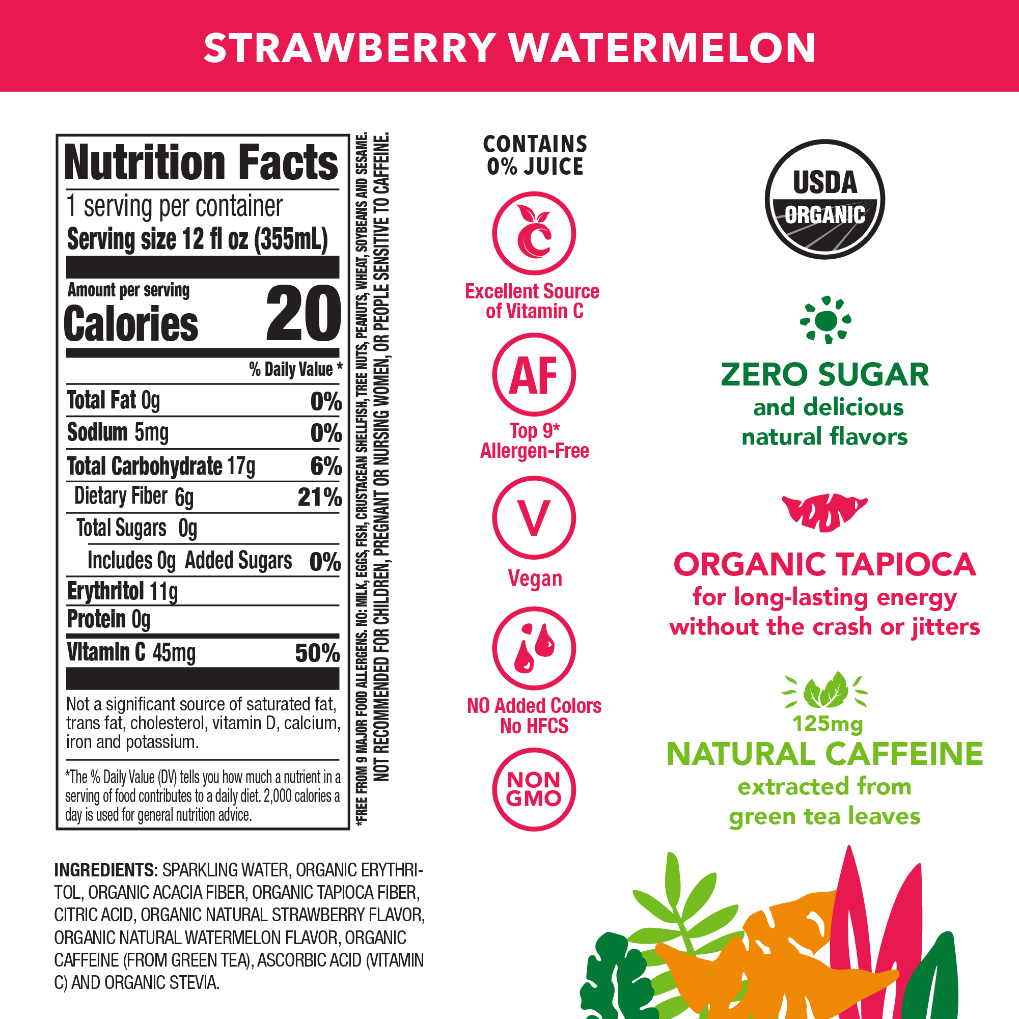 OCA ZERO SUGAR STRAWBERRY WATERMELON 12 PACK
