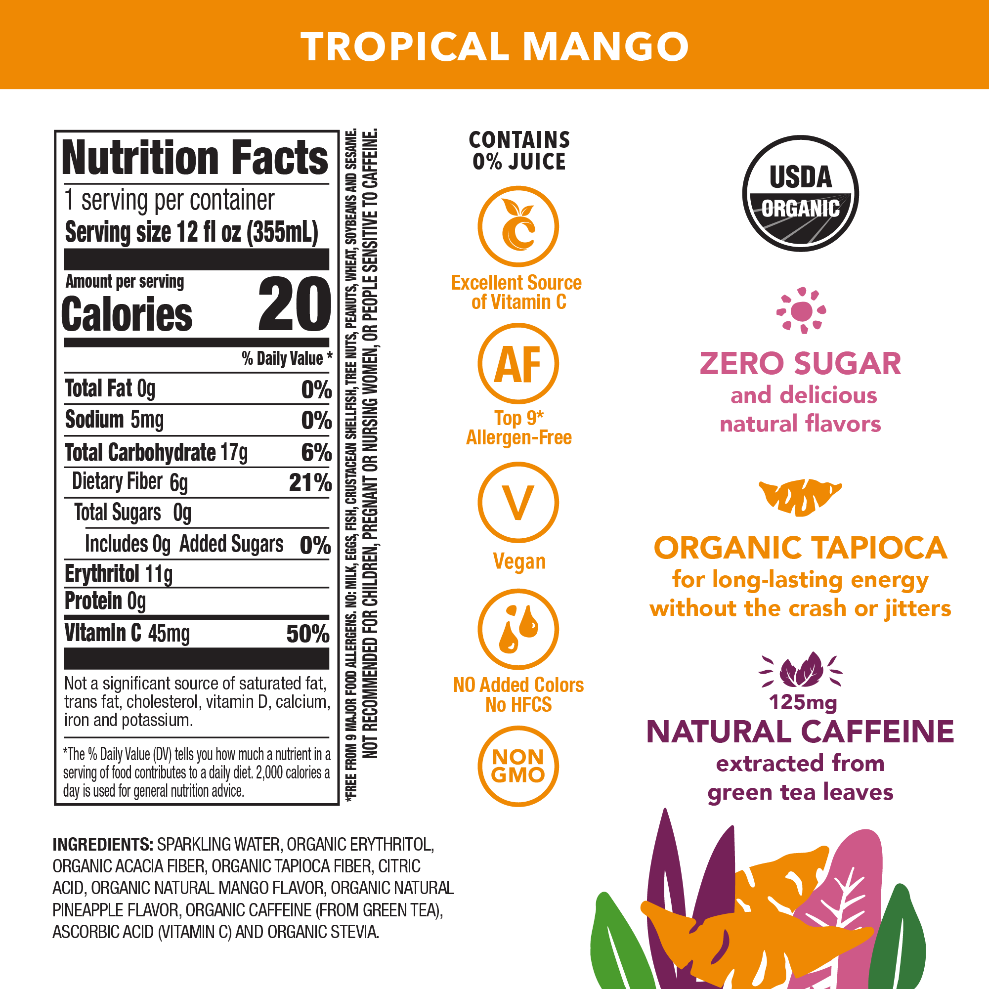 OCA ZERO SUGAR TROPICAL MANGO 12 PACK